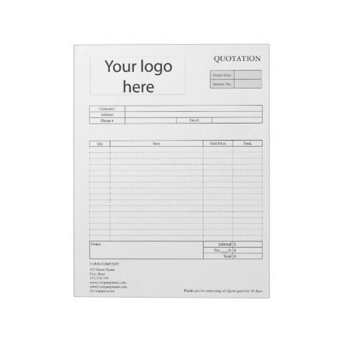 Form Business Quotation Invoice or Sales Receipt  Notepad
