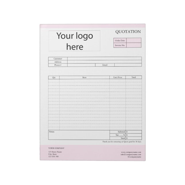 Form Business Quotation, Invoice or Sales Receipt  Notepad (Rotated)