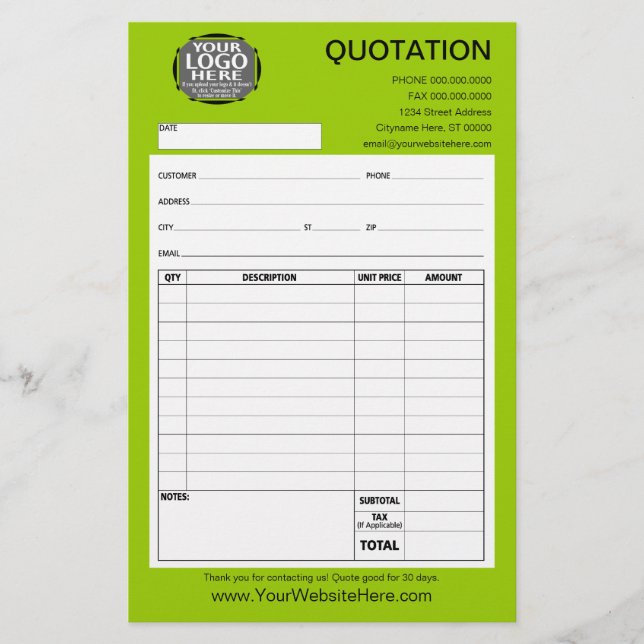 Form - Business Quotation or Invoice (Front)