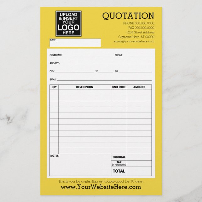 Form - Business Quotation or Invoice Flyer (Front)