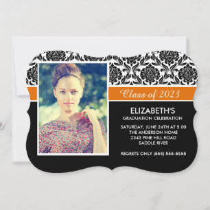 Formal 2014 Black White Damask Photo Graduation Invitation