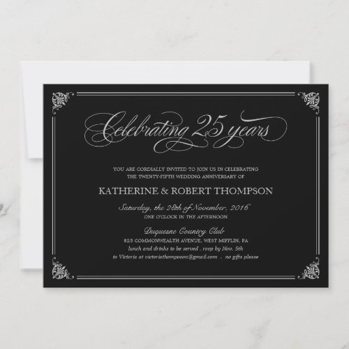 Formal 25th Anniversary Party Invitations