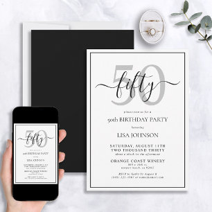 Formal 50th Birthday Black & White Classic Script Invitation