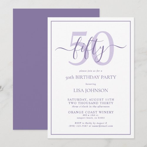 Formal 50th Birthday Lilac Lavender Classic Script