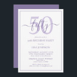 Formal 50th Birthday Lilac Lavender Classic Script Invitation<br><div class="desc">Celebrate the big 5-0 in style! Take your birthday celebration to the next level with this formal 50th Birthday Lilac Lavender Classic Script Invitation. With a classic lilac lavender text box on a white background, personalized details can be included in a modern hand lettered calligraphy. Add an extra bit of...</div>