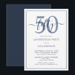 Formal 50th Birthday Navy Blue Classic Script Invitation<br><div class="desc">Celebrate the big 5-0 in style! Take your birthday celebration to the next level with this formal 50th Birthday Navy Blue Classic Script Invitation. With a classic Navy Blue text box on a white background, personalized details can be included in a modern hand lettered calligraphy. Add an extra bit of...</div>