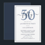 Formal 50th Birthday Navy Blue Classic Script Invitation<br><div class="desc">Celebrate the big 5-0 in style! Take your birthday celebration to the next level with this formal 50th Birthday Navy Blue Classic Script Invitation. With a classic Navy Blue text box on a white background, personalized details can be included in a modern hand lettered calligraphy. Add an extra bit of...</div>