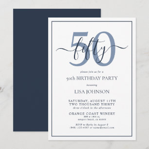 Formal 50th Birthday Navy Blue Classic Script Invitation