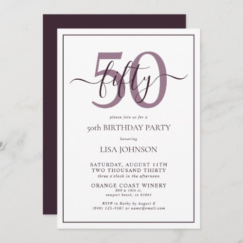 Formal 50th Birthday Plum Purple Classic Script Invitation