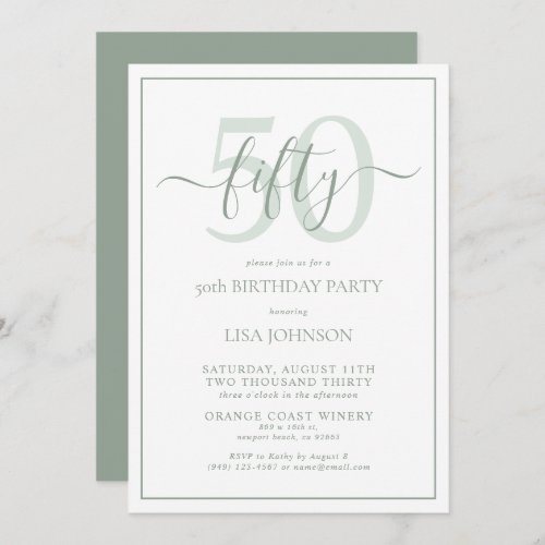 Formal 50th Birthday Sage Green Classic Script Invitation