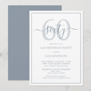 Formal 60th Birthday Dusty Blue Classic Script Invitation