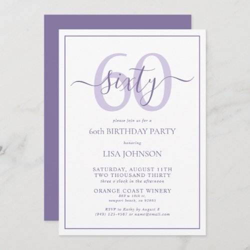 Formal 60th Birthday Lilac Lavender Classic Script Invitation