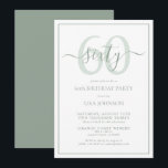 Formal 60th Birthday Sage Green Classic Script Invitation<br><div class="desc">Celebrate the big 6-0 in style! Take your birthday celebration to the next level with this formal 60th Birthday Sage Green Classic Script Invitation. With a classic sage green text box on a white background, personalized details can be included in a modern hand lettered calligraphy. Add an extra bit of...</div>