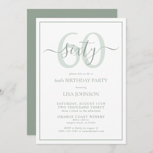 Formal 60th Birthday Sage Green Classic Script Invitation