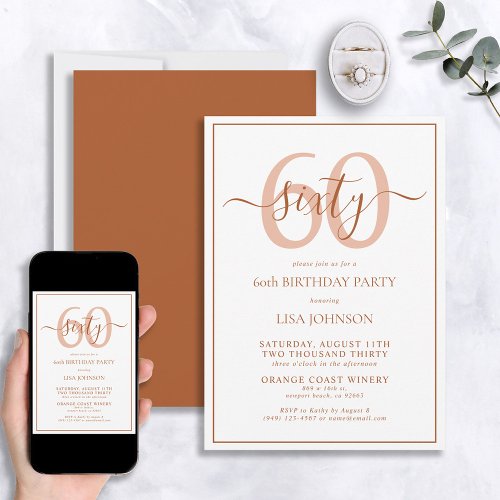 Formal 60th Birthday Terracotta Classic Script Invitation