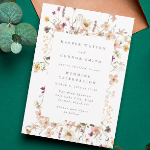 Formal Abundance Dried Wildflower Pampas Wedding Invitation