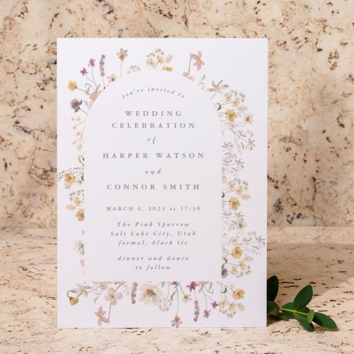 Formal Abundance Dried Wildflower Spring Wedding Invitation