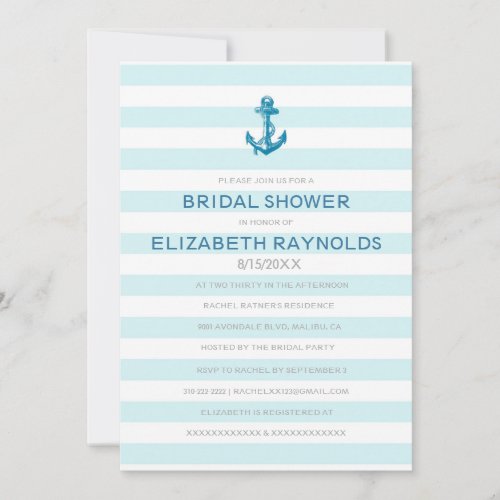Formal Anchor Nautical Bridal Shower Invitations