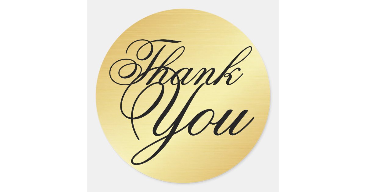 Formal and Elegant Gold and Black Thank You Classic Round Sticker | Zazzle