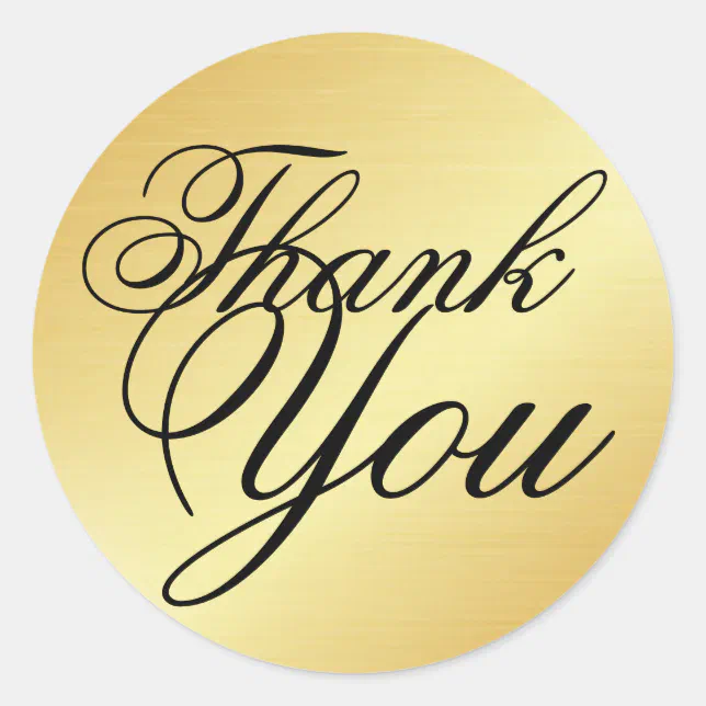 Formal and Elegant Gold and Black Thank You Classic Round Sticker | Zazzle