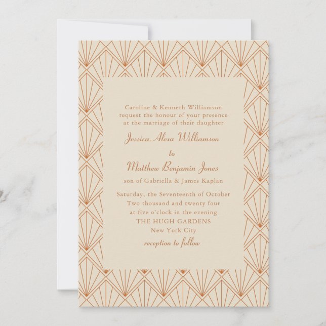 Formal Art Deco Art Burnt Orange Elegant Wedding  Invitation (Front)