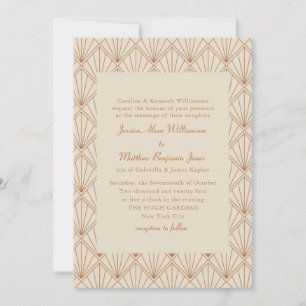Formal Art Deco Art Burnt Orange Elegant Wedding  Invitation