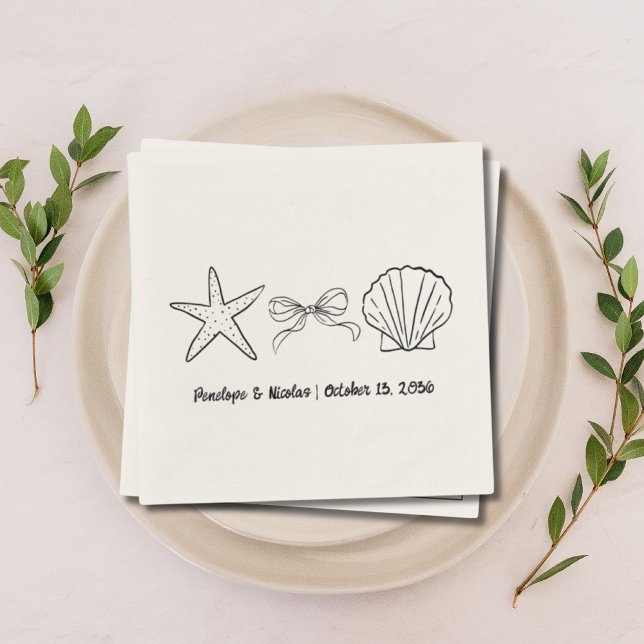 Formal Beach Wedding Favor Seashell & Bow Napkins (Formal Beach Wedding Favor Seashell & Bow Napkins
)