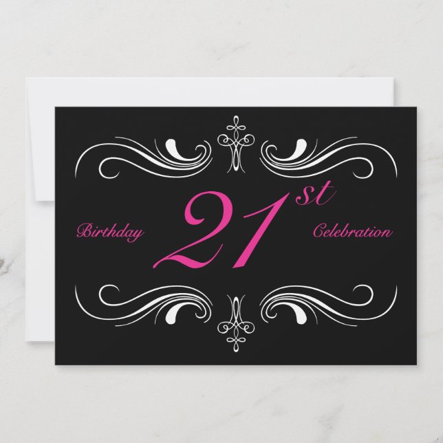 Formal Black 21st Birthday Invitation (Front)