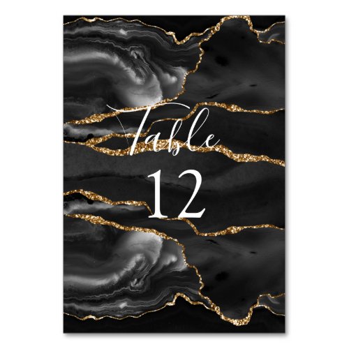 Formal Black Agate Gold Glitter Table Card