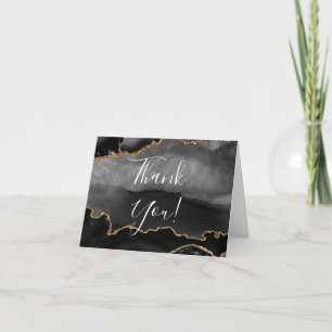 Formal Black Agate Gold Glitter Wedding  Thank You Card