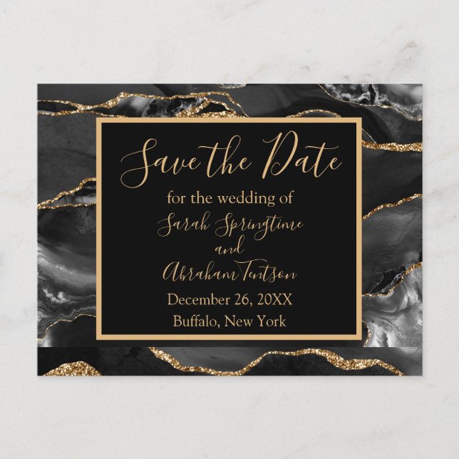 Formal Black Agate Save the Date Postcards (Front)