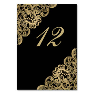 Formal Black and Gold Wedding Table Number Card