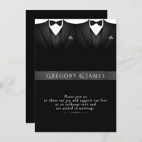 Formal Black and Gray Red Roses Gay Wedding Invitation