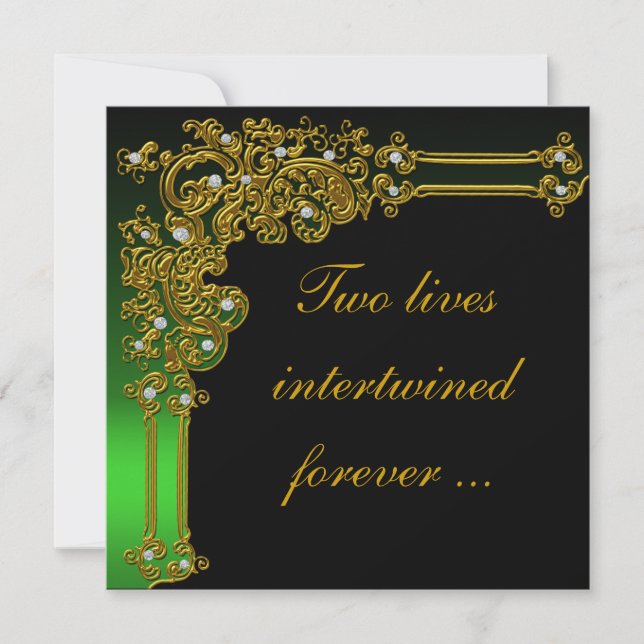 Formal Black and Green Wedding Invitation (Front)
