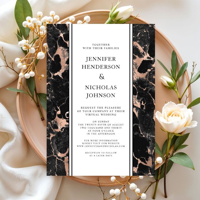Formal Black And Rose Gold Marble Virtual Wedding Invitation (Formal Black And Rose Gold Marble Virtual Wedding Invitation)