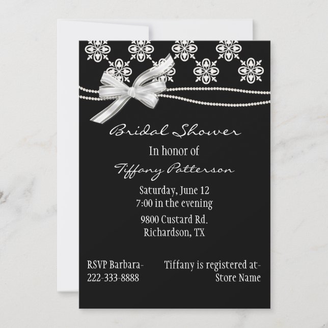 Formal Black and White Bridal Shower Invitation (Front)