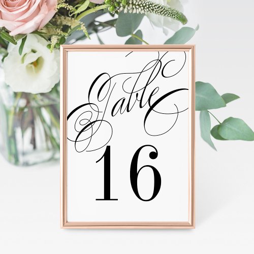 Formal Black and White Calligraphy Table Number