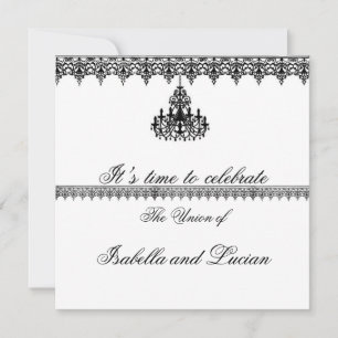 Formal Black and White Chandelier Goth Wedding Invitation