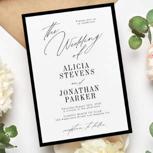 Formal black and white classic typography wedding invitation