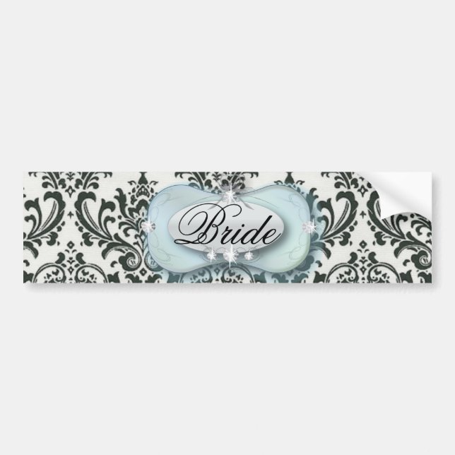 formal black and white damask wedding bumper sticker (Front)