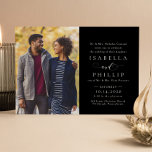 Formal black and white elegant photo wedding invitation<br><div class="desc">With classic and elegant typography, this formal wedding invitation sets the tone for a timeless wedding. Perfect for a black tie affair. Coordinating pieces also available in the wedding suite. This horizontal card features room for one vertical photo alongside the beautiful type to celebrate your big day. Non-photo versions are...</div>