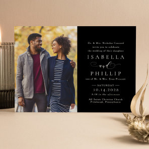 Formal black and white elegant photo wedding invitation