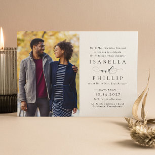 Formal black and white elegant photo wedding invitation