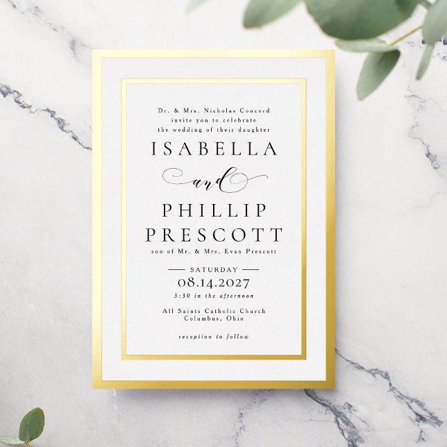 Formal black and white framed wedding foil invitation (Creator Uploaded)