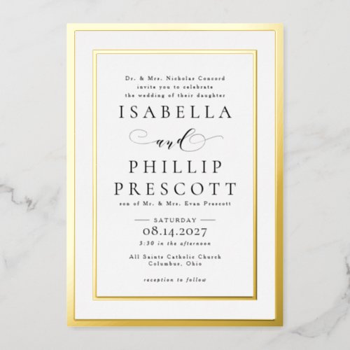 Formal black and white framed wedding foil invitation