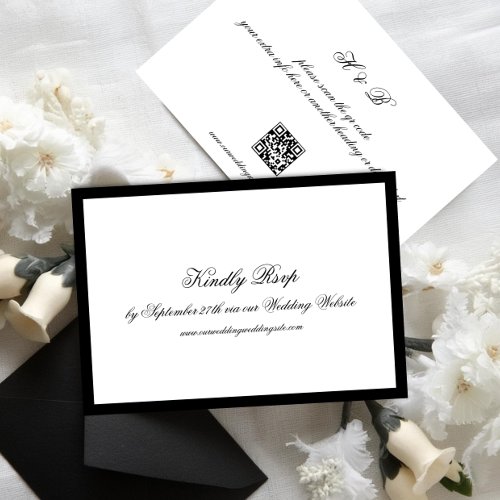 Formal Black and White QR CODE Wedding RSVP Card