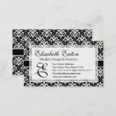 Formal Black and White Retro Damask Art Deco Style Business Card (Front/Back)