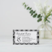 Formal Black and White Retro Damask Art Deco Style Business Card (Standing Front)