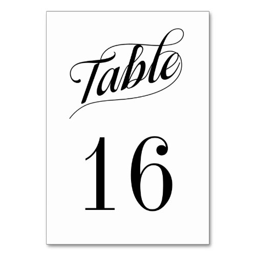 Formal Black and White Table Number Card