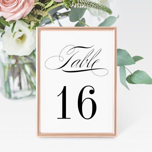 Formal Black and White Table Number Card